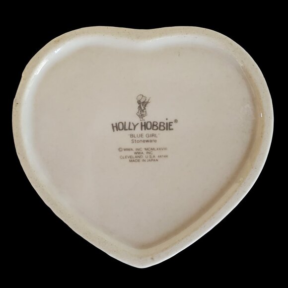 Vintage Holly Hobbie Trinket Box Blue Girl Heart Shaped Stoneware Japan 1978 - Picture 4 of 7